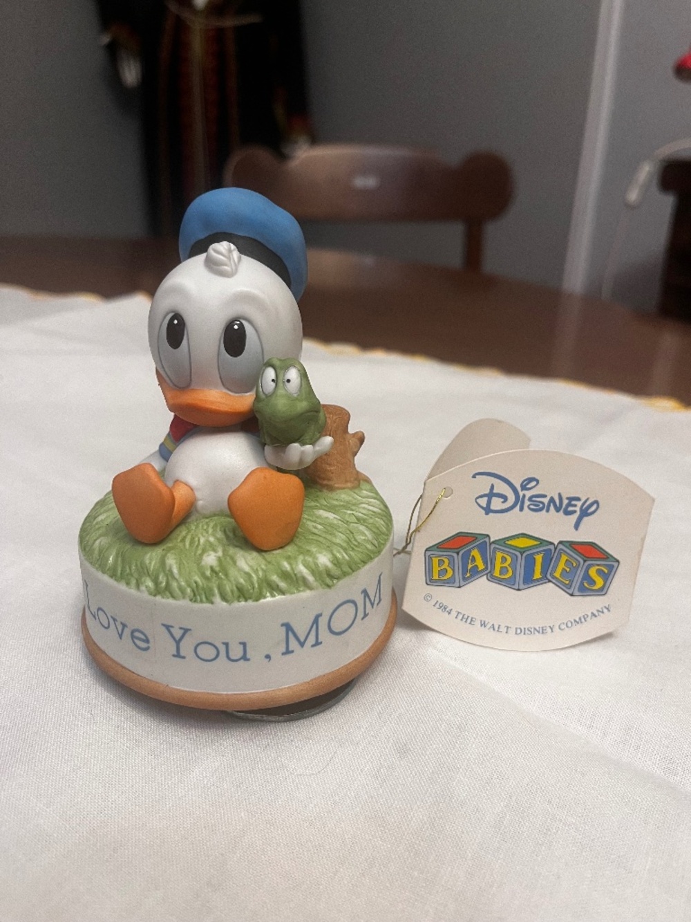 Vintage Disney Babies / (1984) Baby Donald / Ceramic Rotating MUSIC BOX